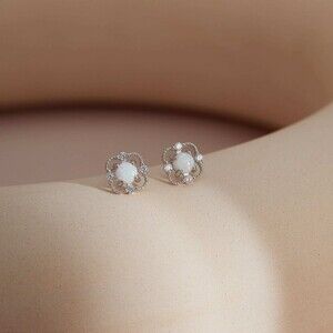 Floral Opal Sterling Silver Stud Earrings